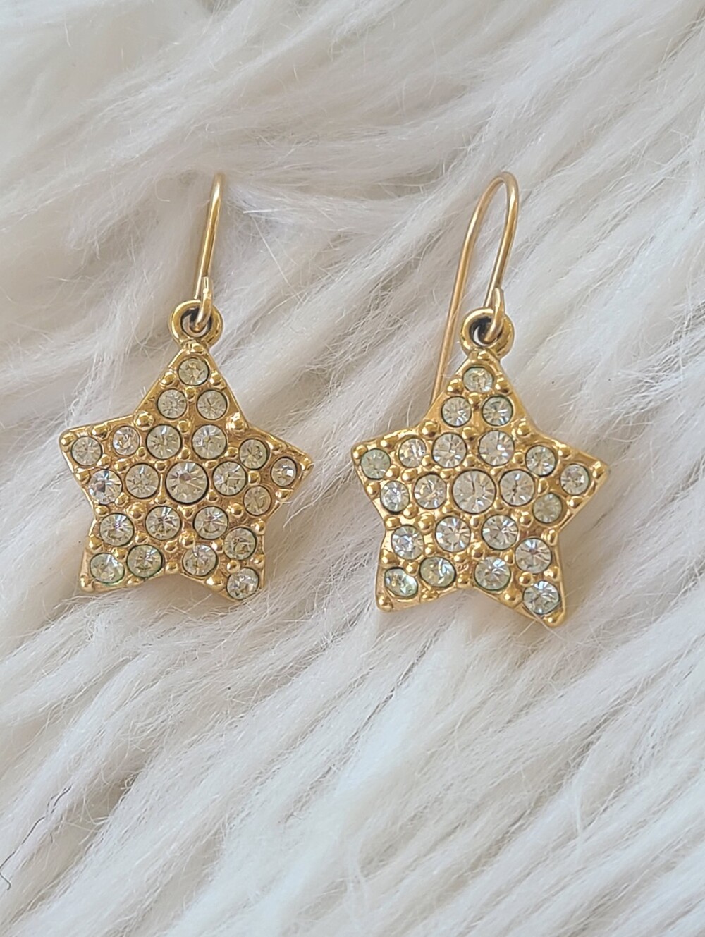 Swarovski Crystal Gold Earrings Star With Pave 14K. Gold Filled-Great Condition - Picture 6 of 6